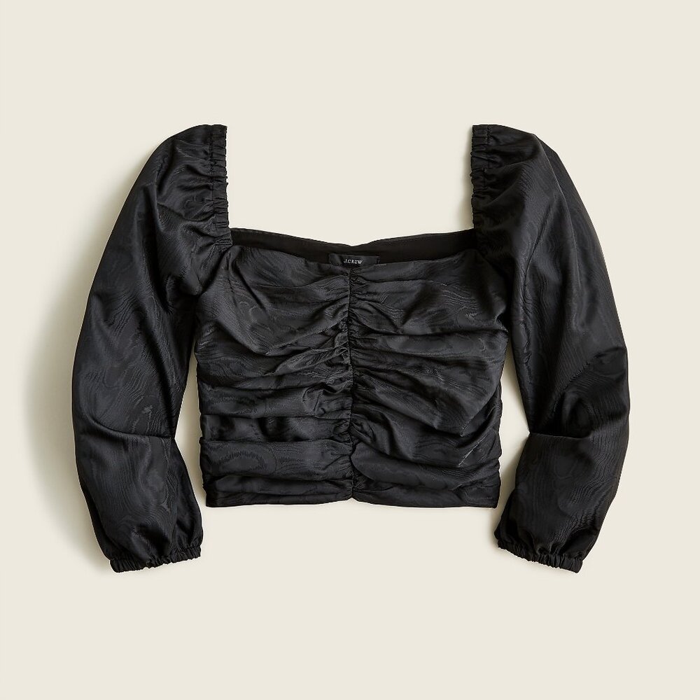 Ruched puff-sleeve cropped top